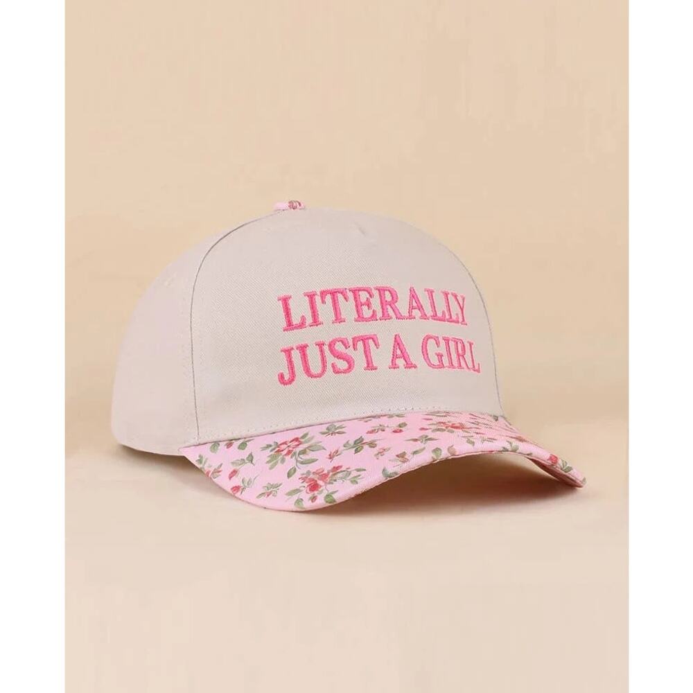 Zenana "Literally Just A Girl" Floral Brim Baseball Cap Hat - Picture 6 of 8
